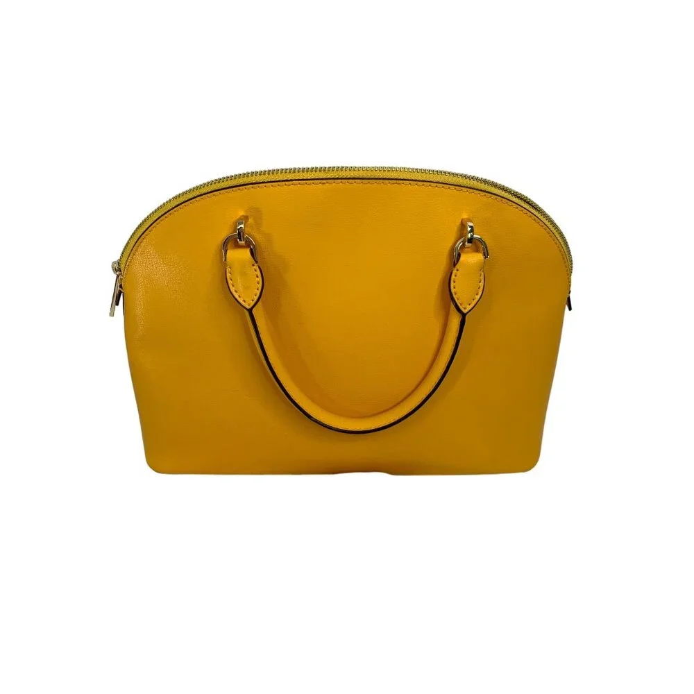 Michael Kors Yellow Leather Bowler Dome Bag Large Emmy Tote Crossbody Bag - Picture 6 of 8